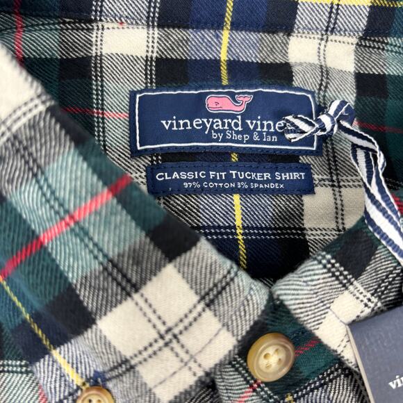 Vineyard Vines 2XL Blue Green Plaid Long Sleeve Button Down Flannel Shirt NWT - Picture 2 of 4